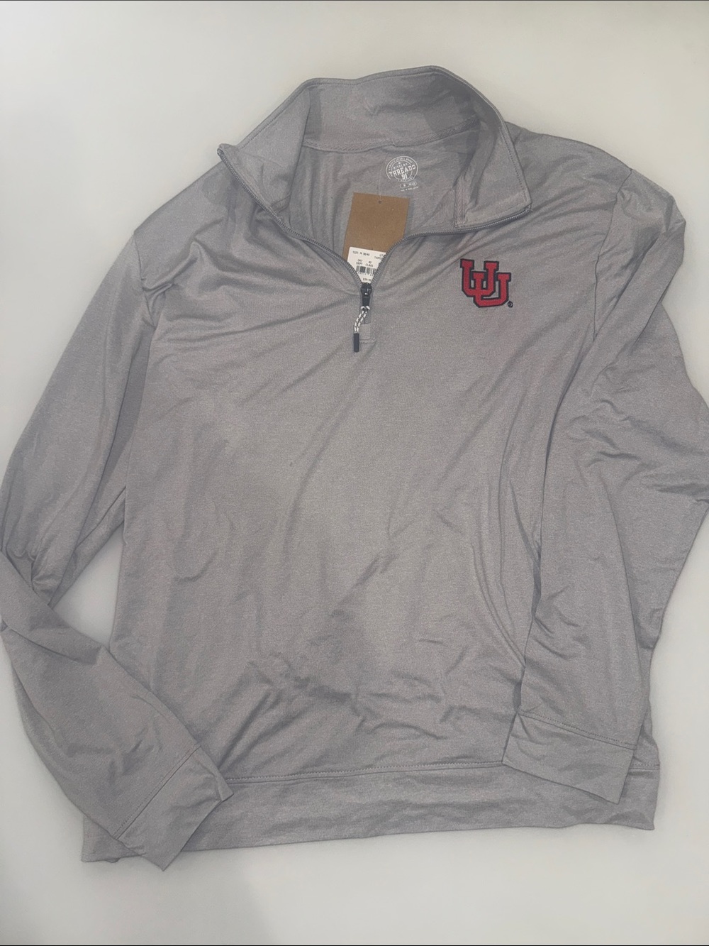 Rivalry Threads Light Gray Quarter-Zip with Red 'Utah Logo
